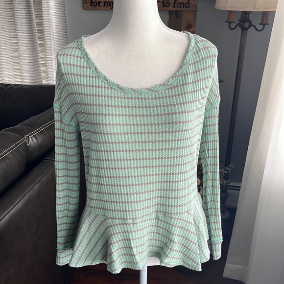 Free People long sleeved peplum style striped top - Picture 1 of 7